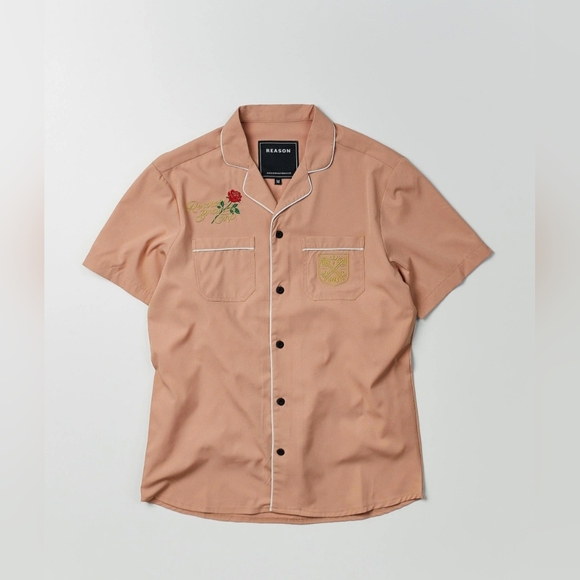 Reason Brand Clubmaster Sand Embroidered Button Down Shirt NWT Size M2922 - Picture 3 of 6